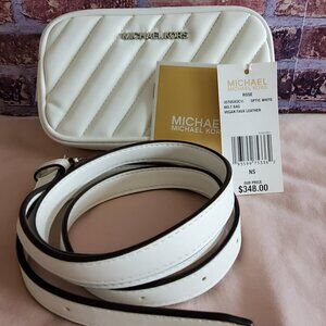 Michael Kors Rose Quilted Convertible Belt Bag- optic white vegan faux leather